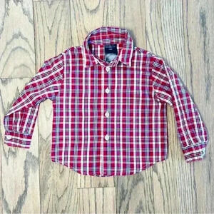 Tommy Hilfiger Boys Long Sleeve Collared Plaid Button Down Size 18 Months